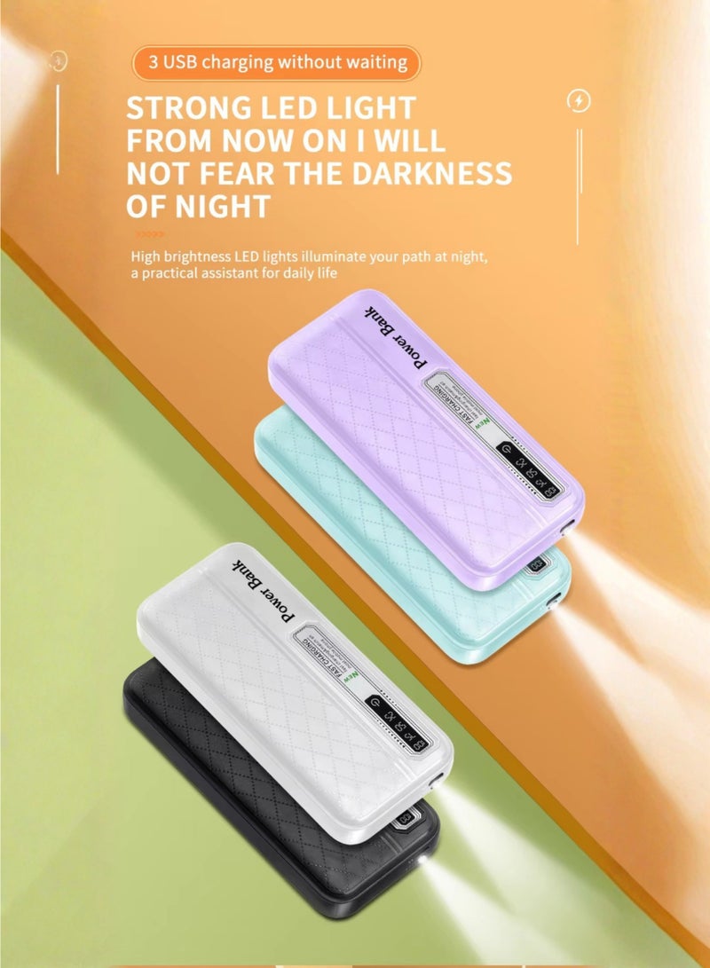 بنك طاقة A16 بسعة 40000 مللي أمبير - 3 منافذ USB، مصباح LED، شحن متعدد الأجهزة، متوافق مع USB/Type-C/iOS، أبيض - Image 4